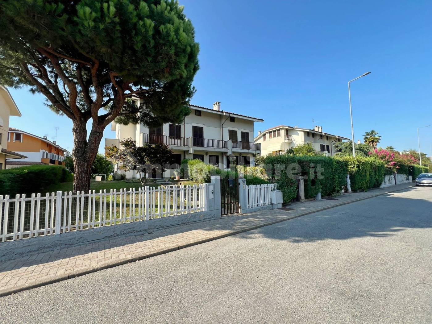 Esterno con giardino recintato e pino della villetta a schiera angolare in vendita a Bra